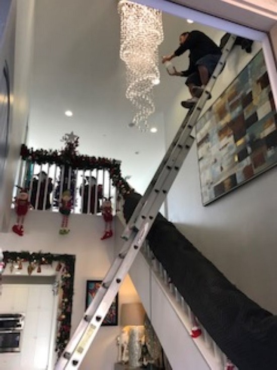 Cleaning the hard to reach chandelier in Orange County